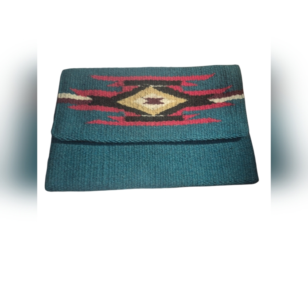 Teal Geometric Aztec Pattern Clutch - image 1